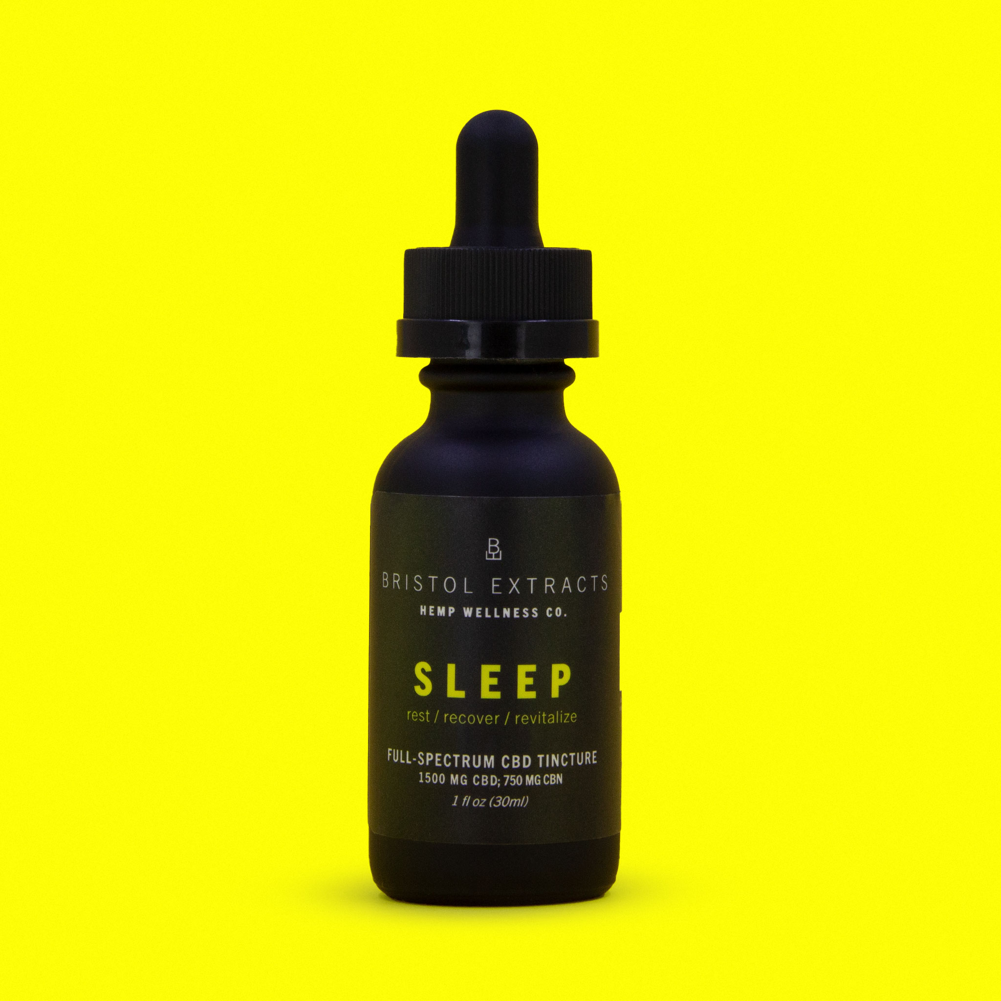 sleep tincture bottle on yellow background